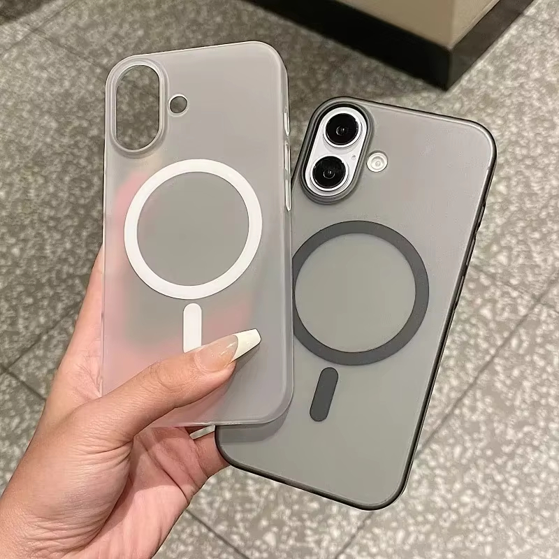 Clear Shockproof Bumper Case - iPhone 17、13、16、14、15、11、12、18 Pro Max対応、MagSafe対応、マット透明ケース、耐衝撃、クリア、ワイヤレス磁気充電カバー