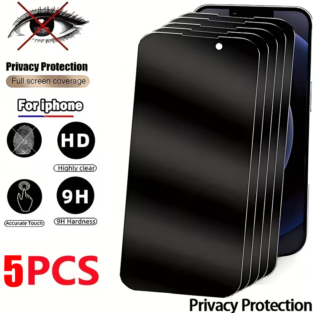 Anti Peek Privacy Tempered Glass - iPhone 18 Pro Max、17 Air、16、15、14、13、12、11、XS Max、XR、X対応、覗き見防止機能付きの強化ガラス製プライバシー保護フィルム（1～5枚セット）。