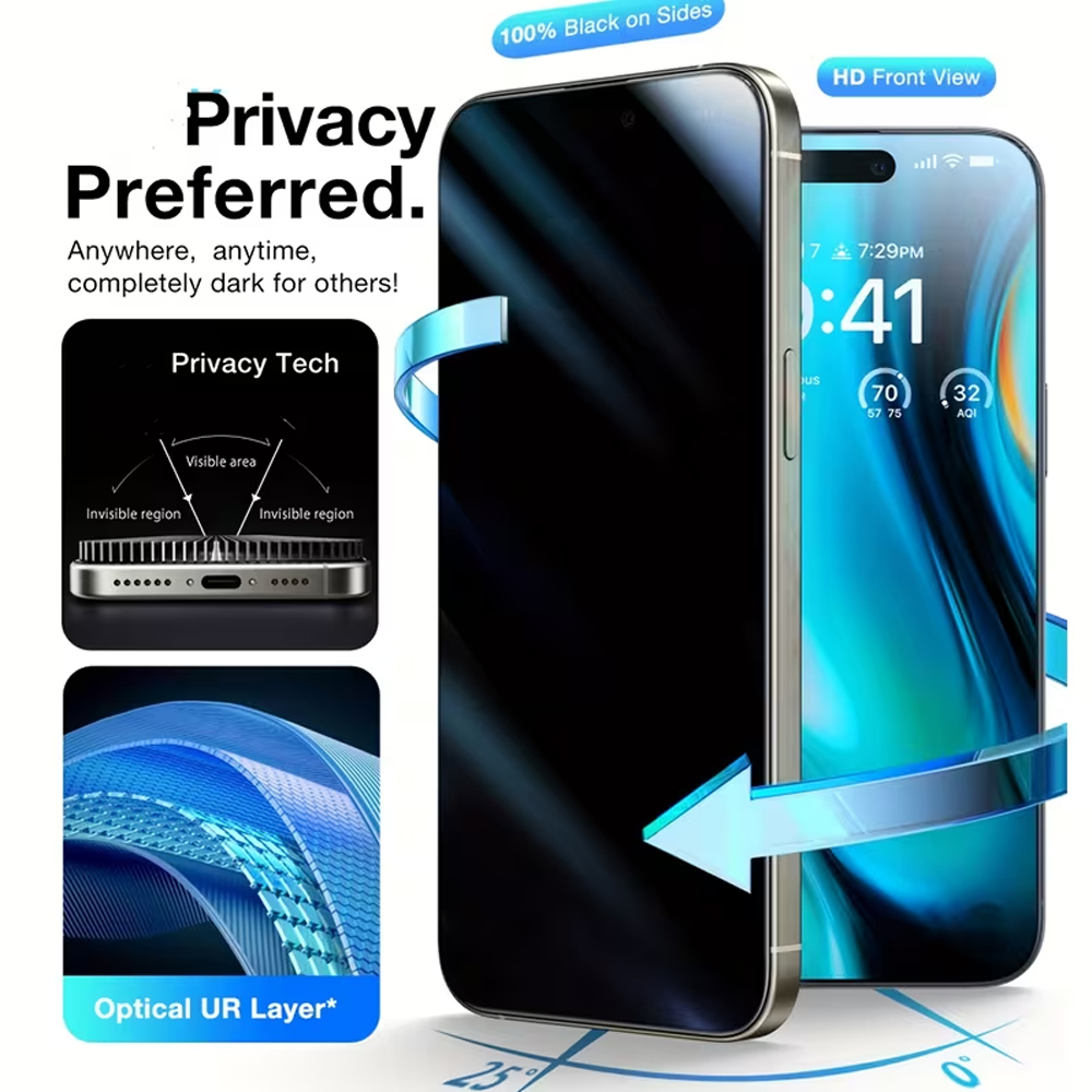 iPhone 18 Pro Max、17 Air、16、15 - Anti Peek Privacy Tempered Glass のレビューと価格