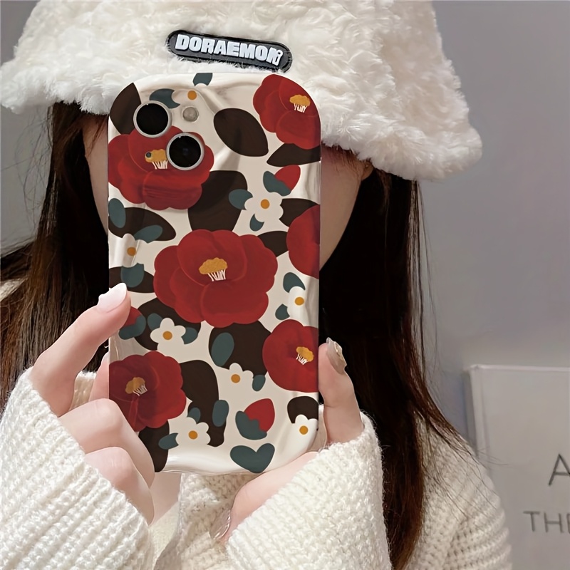 ヴィンテージレッドカメリアフラワーリップルパターンのiPho - Vintage Floral Pattern Soft Case のレビューと価格